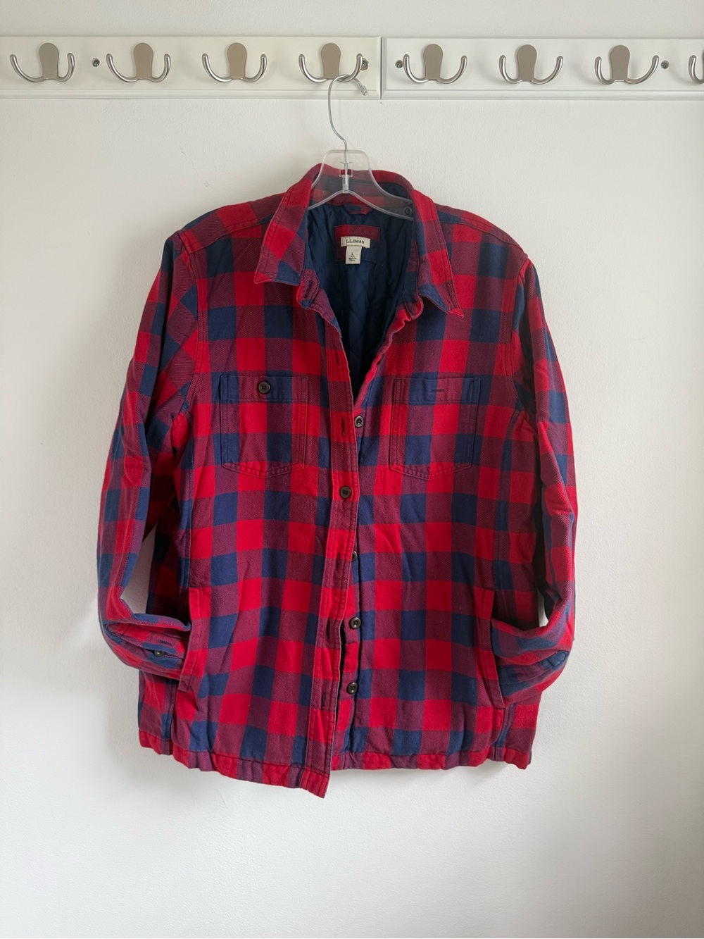 L.L. Bean Red and Navy Buffalo Plaid Shirt Jacket